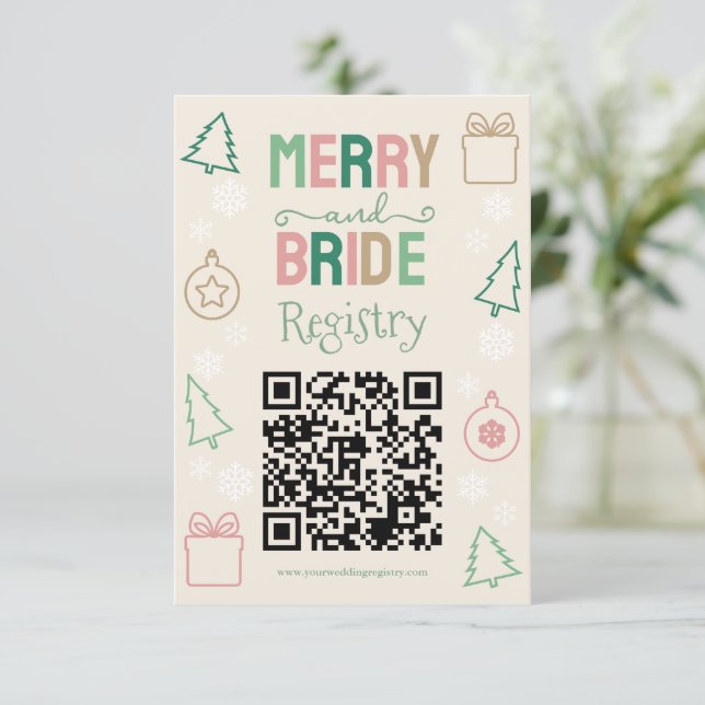 Cartão De Informações Merry & Bride Christmas Bridal Shower Registry (Em pé/Frente)