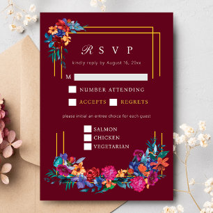 Cartão De Informações Mexicano Fiesta Flower Weding Burgundy RSVP
