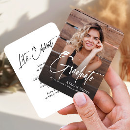 Cartão De Informações Mini Grad Cap Script Photo Graduation Invite
