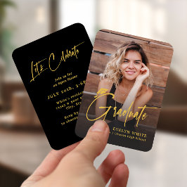 Cartão De Informações Mini Grad Cap Script Photo Graduation Invite