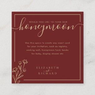 Cartão De Informações Mínima Flor Silvestre Burgundy Dourada Elegante