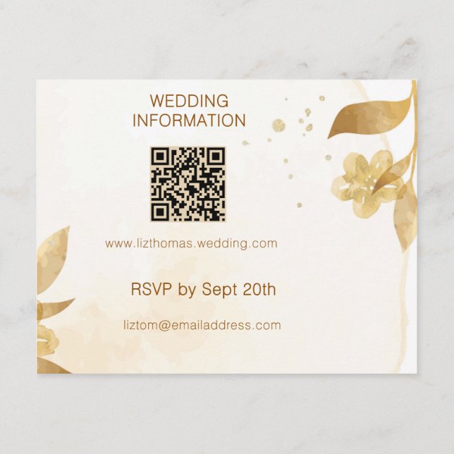 Cartão De Informações Minimal Autumn Golden Botanical Script Wedding (Verso)