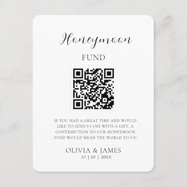 Cartão De Informações Minimal Honeymoon Fund Request QR Code Card (Frente)