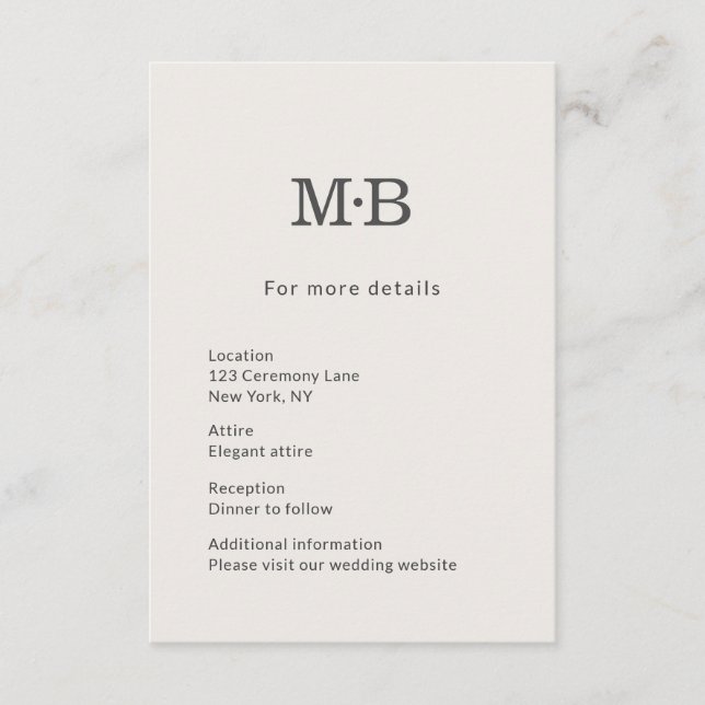 Cartão De Informações Minimal Modern Elopement Wedding Details Card (Frente)