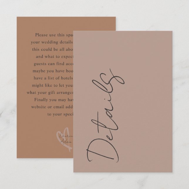 Cartão De Informações Minimal Neutral Typography Wedding Details (Frente/Verso)