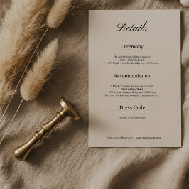 Cartão De Informações Minimal Simple Black and White Wedding Details