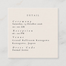 Cartão De Informações Minimalist Beige Wedding Details Enclosure Card