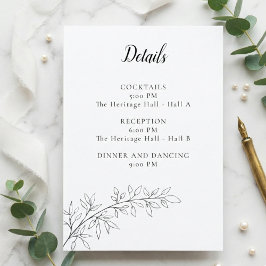 Cartão De Informações Minimalist Botanical Wedding Details Card Black