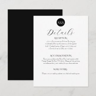 Cartão De Informações Minimalist Elegant Black & White Wedding 