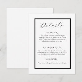 Cartão De Informações Minimalist Elegant Black & White Wedding 