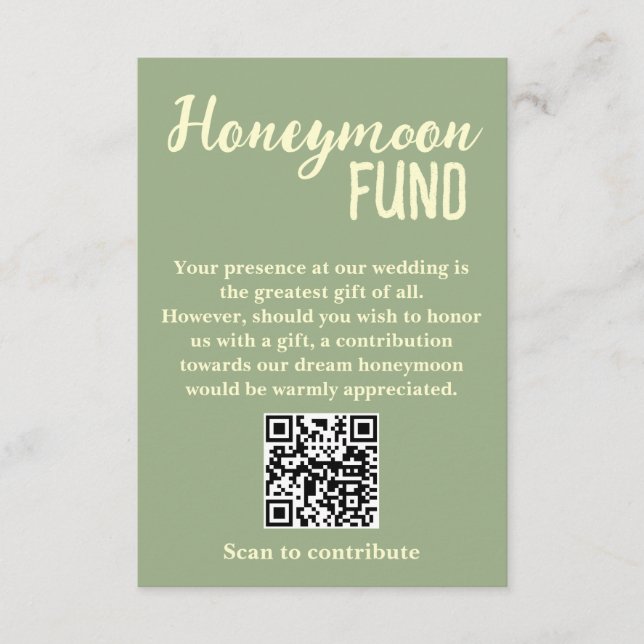 Cartão De Informações Minimalist Honeymoon Fund QR Code Wedding (Frente)