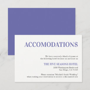 Cartão De Informações Minimalist Modern Purple Wedding Accommodation