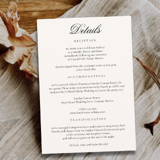 Cartão De Informações Minimalist Neutral Tropical Beach Wedding Details