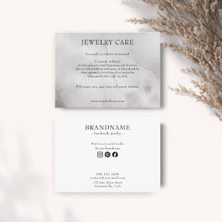 Cartão De Informações Minimalist Slate Gray Watercolor Jewelry Care Card