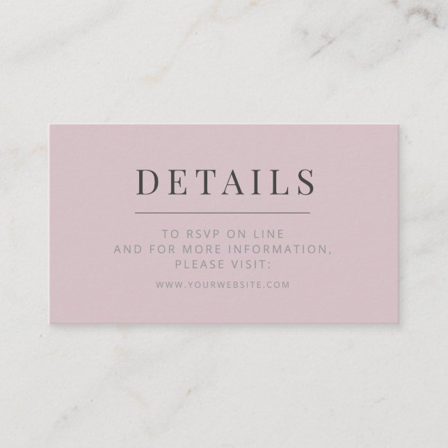 Cartão De Informações Minimalist Wedding Details Card Dusky Rose (Frente)