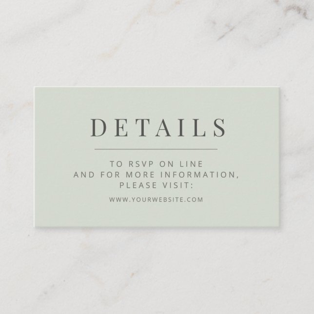 Cartão De Informações Minimalist Wedding Details Card | Pale Sage (Frente)