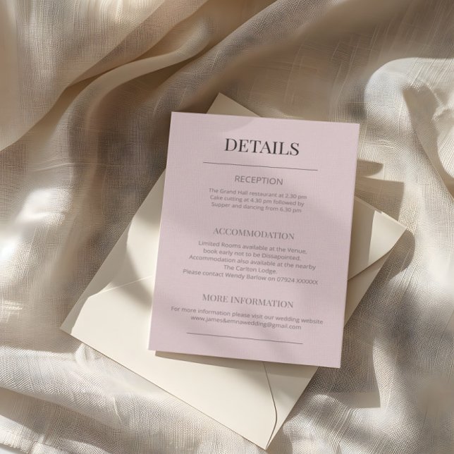 Cartão De Informações Minimalist Wedding Details Dusky Rose (Criador carregado)