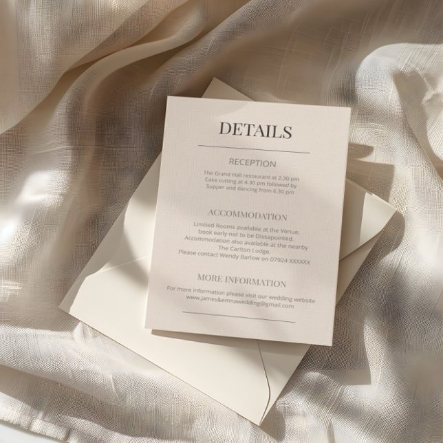 Cartão De Informações Minimalist Wedding Details Soft Latte (Criador carregado)