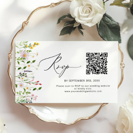 Cartão De Informações Minimalist Wildflower QR code wedding RSVP