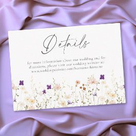 Cartão De Informações Minimalist Wildflower Romantic Botanical Wedding