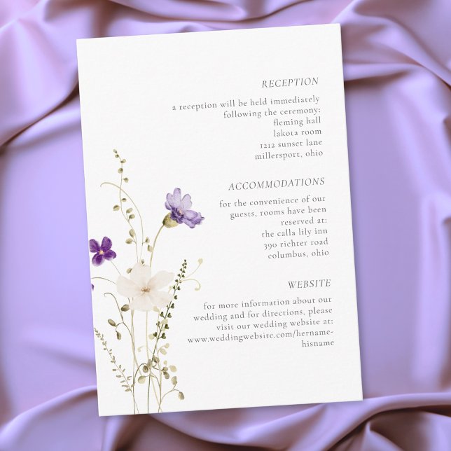 Cartão De Informações Minimalist Wildflower Romantic Botanical Wedding (Minimalist Wildflower Romantic Botanical Wedding Enclosure Card)