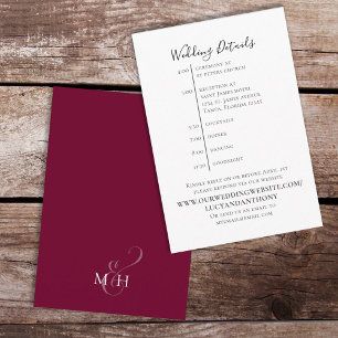 Cartão De Informações Minimalista Burgundy Detalhes Simples Linha do Tem