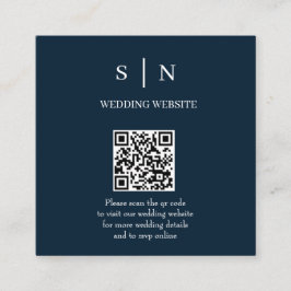 Cartão De Informações Minimalista e Chic | Código QR Azul Marinho e Bran