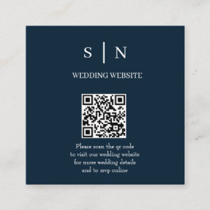 Cartão De Informações Minimalista e Chic   Código QR Azul-Navy e Branco