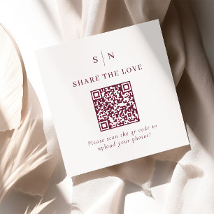 Cartão De Informações Minimalista e Chic Código QR Casamento Compartil