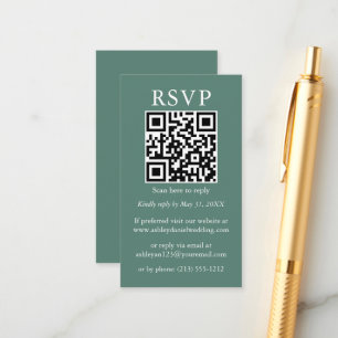 Cartão De Informações Minimalista e simples RSVP de QR Eucalyptus Green