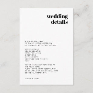 Cartão De Informações Minimalista Informal   Casamento Moderno Retro Cas