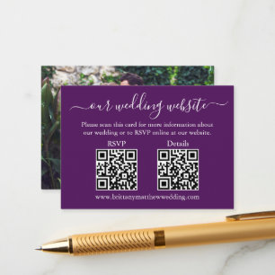 Cartão De Informações Mínimo 2 QR Casamento RSVP Detalhes Foto RPúrpura