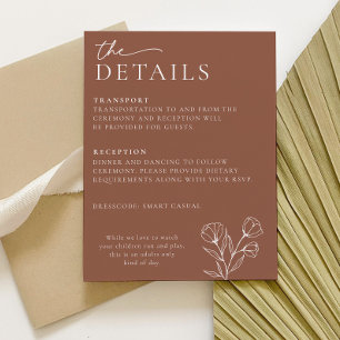 Cartão De Informações Mínimo de Detalhes do Casamento de Terracotta Cart