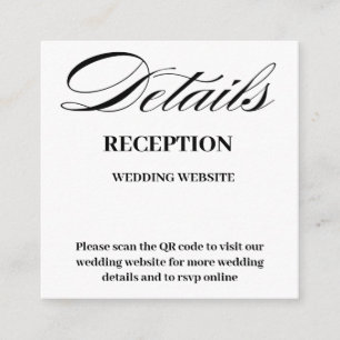 Cartão De Informações Mínimo e Chic Casamento de Código QR Preto e Bra