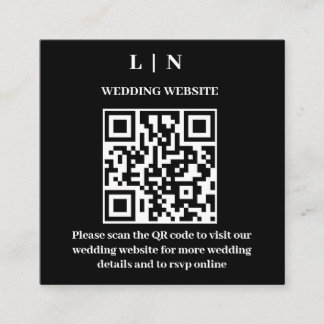 Cartão De Informações Mínimo e Chic | Casamento de Código QR Preto e Bra