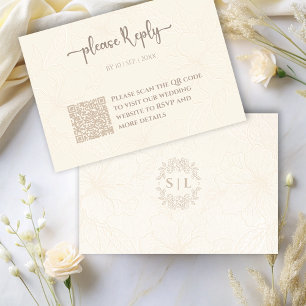 Cartão De Informações Mínimo Elegante Floral RSVP   Código QR Casamento