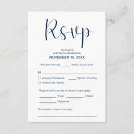 Cartão De Informações Mínimo Elegante moderno, RSVP, Marinho Azul, Respo