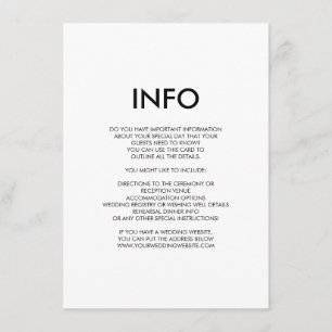 Cartão De Informações Mínimo moderno de detalhes do casamento/cartão de