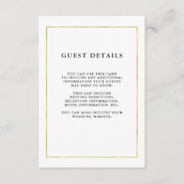 Cartão De Informações Mínimo Moderno | Faux Dourado Border Guest Details