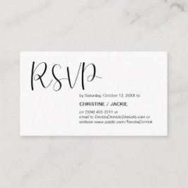 Cartão De Informações Mínimo moderno, Script Preto, resposta RSVP
