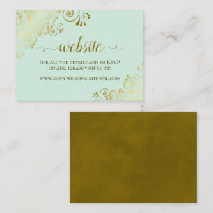 Cartão De Informações Mint Green com Dourado Site de Casamento de Curls 