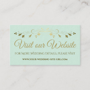 Cartão De Informações Mint Green e Dourado Casamento Chic Visite Nosso S
