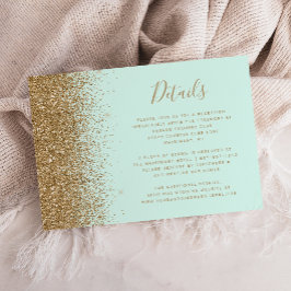 Cartão De Informações Mint Green Gold Glitter Wedding Details