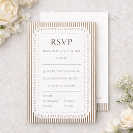 Cartão De Informações Mocha Brown French Stripe Lace Wedding RSVP