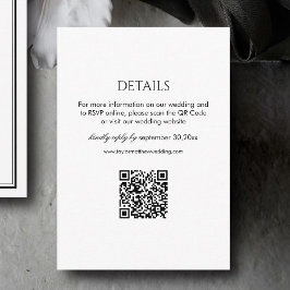 Cartão De Informações Modern Black and White Wedding Details Qr Code
