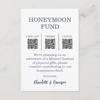 Cartão De Informações Modern Blue Wedding Honeymoon Fund