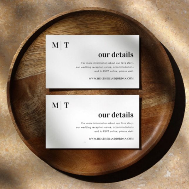 Cartão De Informações Modern Bold Monograma Casando Nossos Detalhes (Criador carregado)