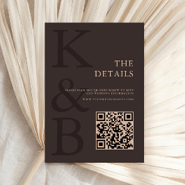 Cartão De Informações Modern Brown Monogram Minimalist Wedding