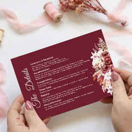 Cartão De Informações Modern Burgundy Floral Wedding Details 