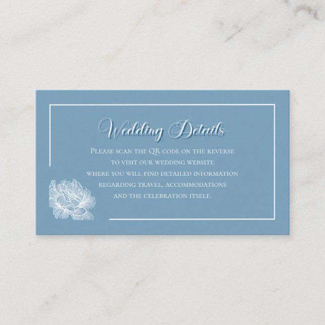 Cartão De Informações Modern Calligraphy Dusty Blue QR Info Wedding (Frente)